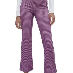 Zara Purple and Black Houndstooth Flared Pants NWOT
